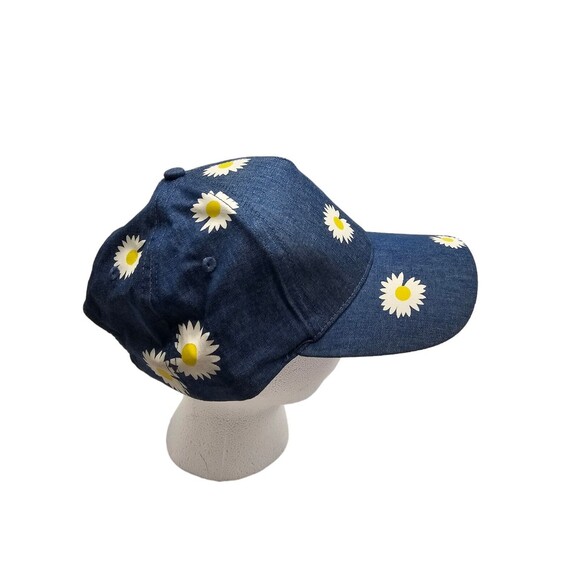 Denim Like Daisy Flower Baseball Cap Hat Blue  Yellow White Adjustable - Picture 1 of 8